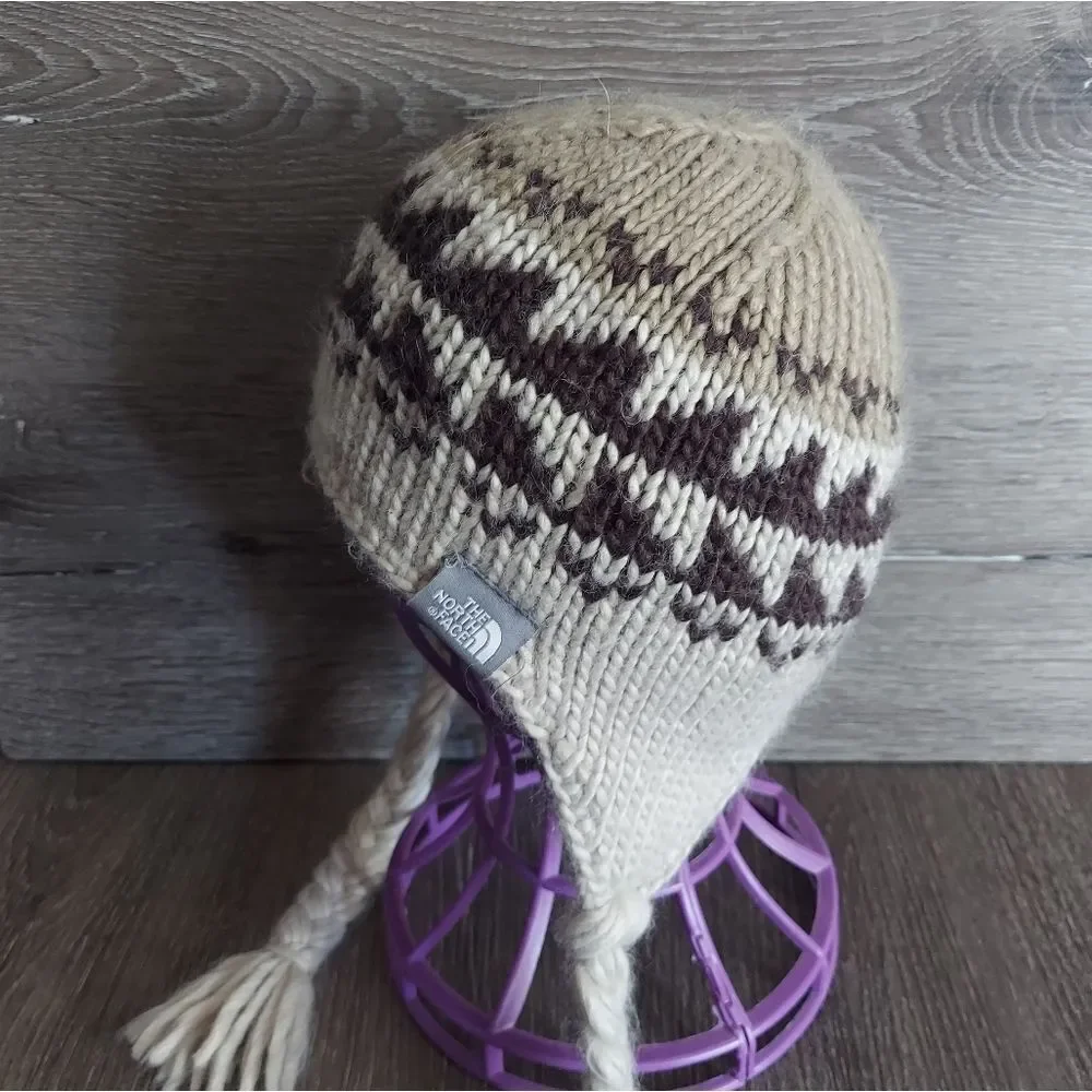 Kids The North Face Beanie Warm Winter Wool Blend Hat with Braided Ear Flaps